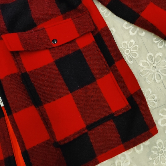 Vintage Woolrich Buffalo Wool Plaid and Acrylic Orange Reversible Jacket, XL - Picture 5 of 16